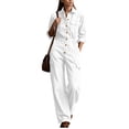 thumbnail image 1 of Utility Jumpsuit Button down Wide Leg Cargo Pockets Collared Utility Jumpsuit Long Sleeve High Waist Pleated Casual Wide Leg Overalls with Pockets, 1 of 7