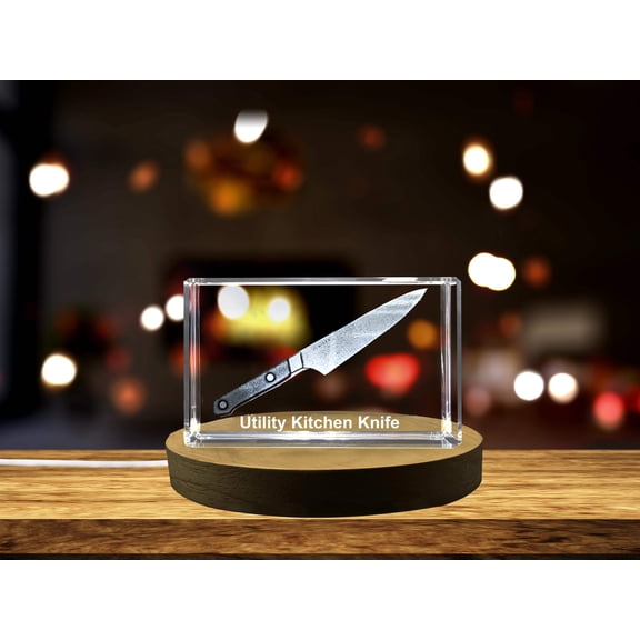 Utility Kitchen Knife Immortalized in 3D Engraved Crystal A&B Crystal Collection