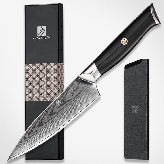 Utility Knife,5.5inch Damascus knife,67-Layer High Carbon Stainless Steel Kitchen Knife,Professiona Sharp Cutting Knives with Black Ergonomic G10 Handle,Gift Box for Home and Kitchen Birthday Gift