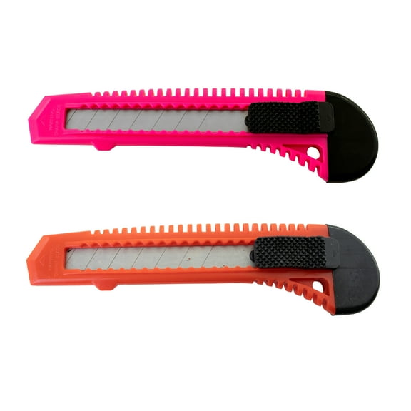 Utility Knife Box Cutter Retractable Blade Snap Off Razor Knife with Safety Lock 5" Wholesale lot - 48 Red, 48 Neon Pink