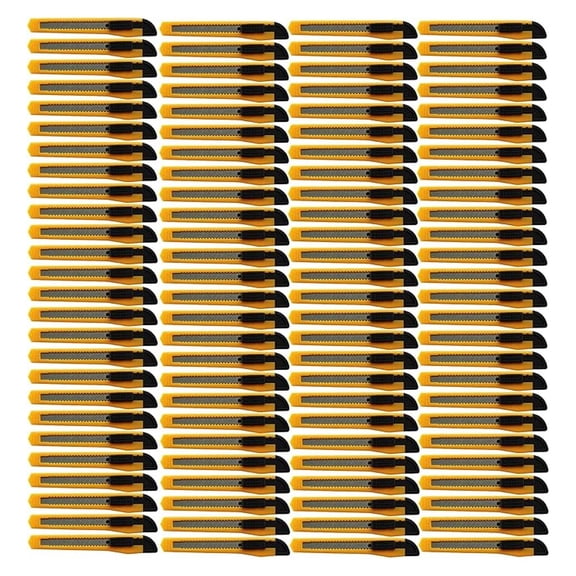 Utility Knife Box Cutters 100 Pack - 9MM Snap Off Blade - 5.25 Inch Yellow Retractable Safety Knife - Heavy Duty Cardboard Opening Knife for Warehouse & Office