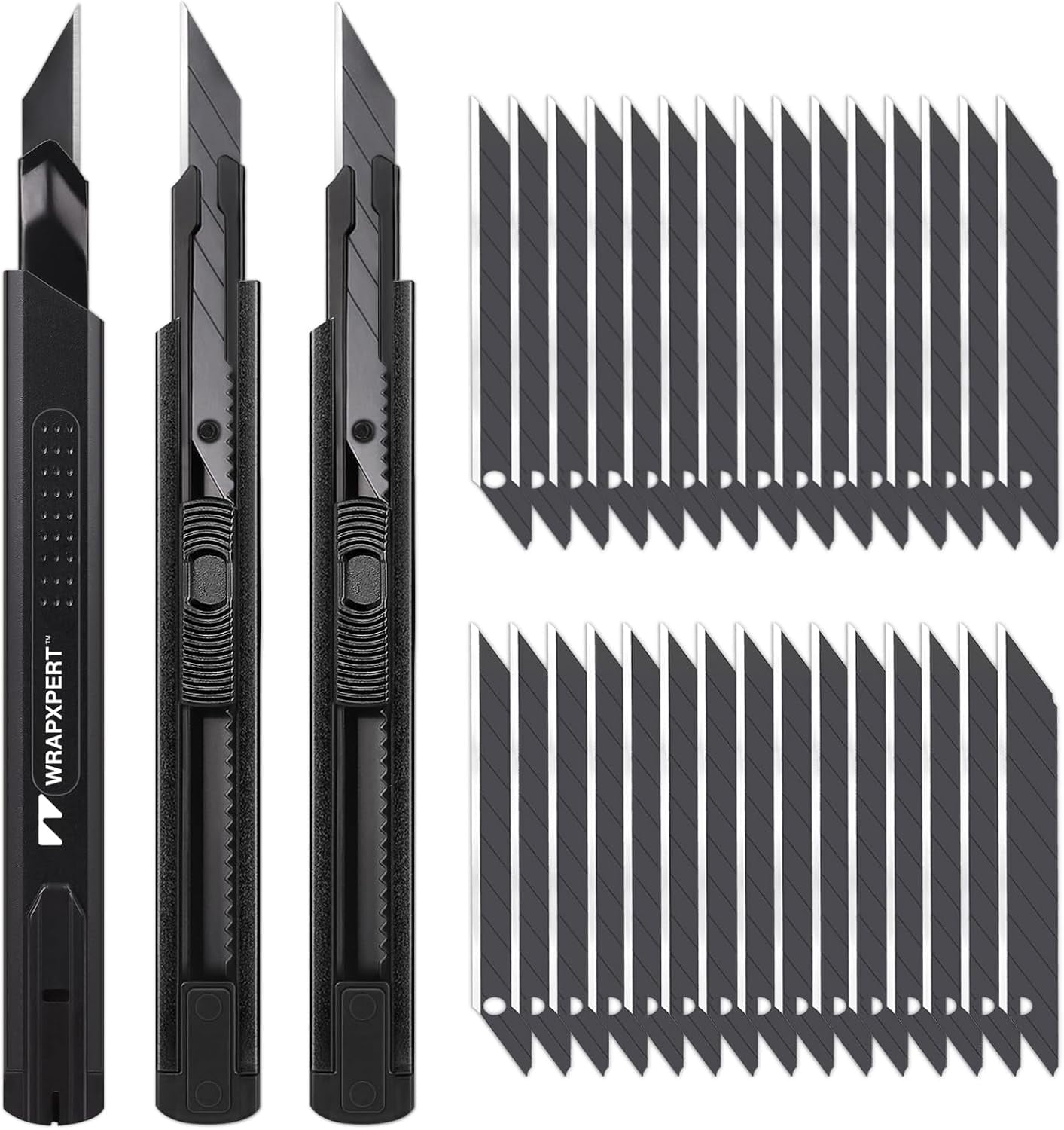 Utility Knife Retractable with 30 Degree Snap Off Blade,Box Cutter for Carton,Razor Knife Exacto Craft,3 Pack Retractable Knife for Office,Home Use,with 30 Extra 9mm Blades