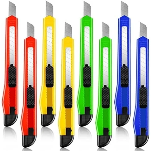 Utility Knife Retractable Box Cutters, 8 Pack, 9Mm Wide Snap Off Blade ...