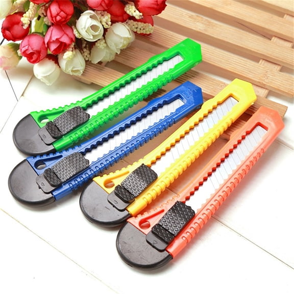 Utility Knife with Rubber Handle,Utility Knife Retractable for Cartons,Cardboard,and Boxes,Retractable Utility Knives for Home and Office Applications,4Pcs,Mixed-Color