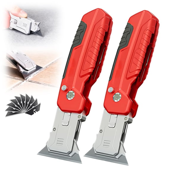 Utility Knife Scraper 2 in 1, Folding Box Cutter with Blade Storage for Cardboard