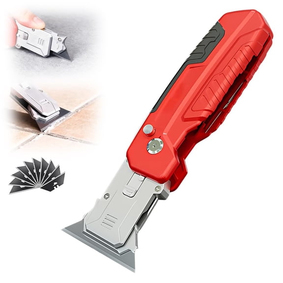 Utility Knife Scraper 2 in 1, Folding Box Cutter with Blade Storage for Cardboard