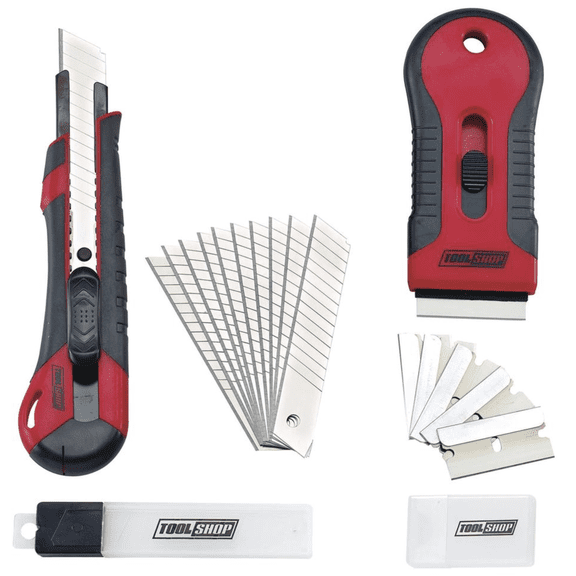 Utility Knife & Scraper Set 2 Piece Tool Shop Retractable Utility Knife 18mm Single edge Scraper