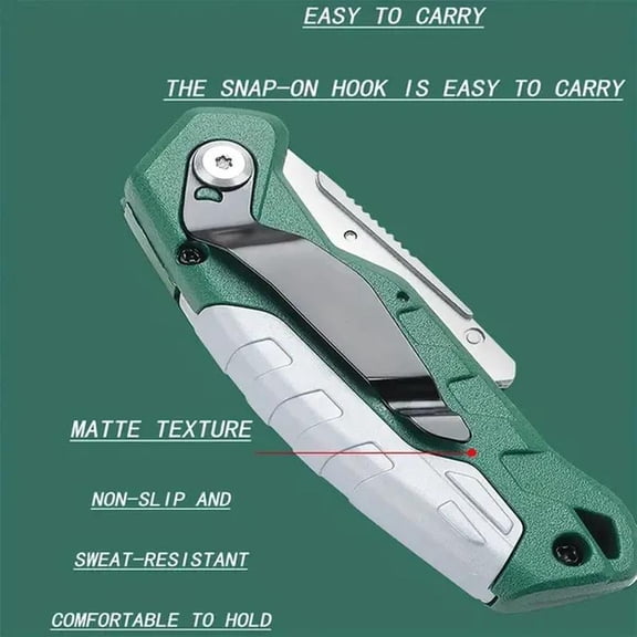 Utility Knife Set: Retractable Cutter with Folding Design, Plastic Handle, Safety Lock, Built-in Blade Storage, Sharp Blade, Portable Pocket Clip, Quick Change Design