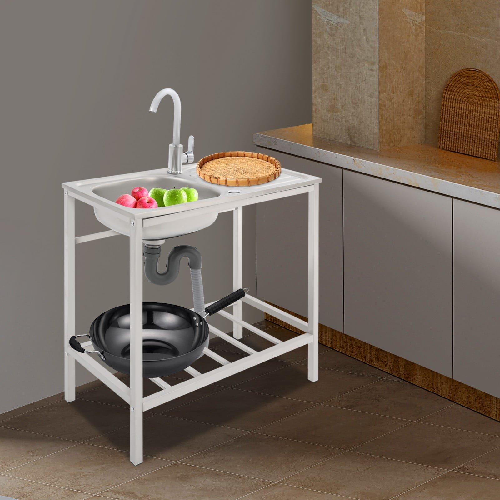 Utility Laundry Sink Kitchen Stainless Steel Single Bowl Sink 66LBS Load Capacity