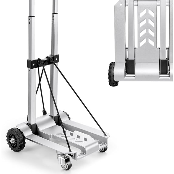 Utility Luggage Cart with 4 Wheels, Aluminum Hand Truck Dolly, Folding Hand Truck with Tank Wheels, Portable Dolly Cart for Luggage, Travel, Shopping, Office Use