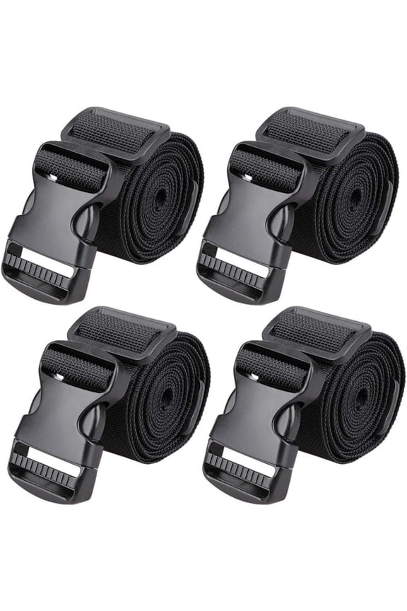 Utility Luggage Straps with Buckle Adjustable, 4-Pack (Black, 1.5 in x 9.5 ft)
