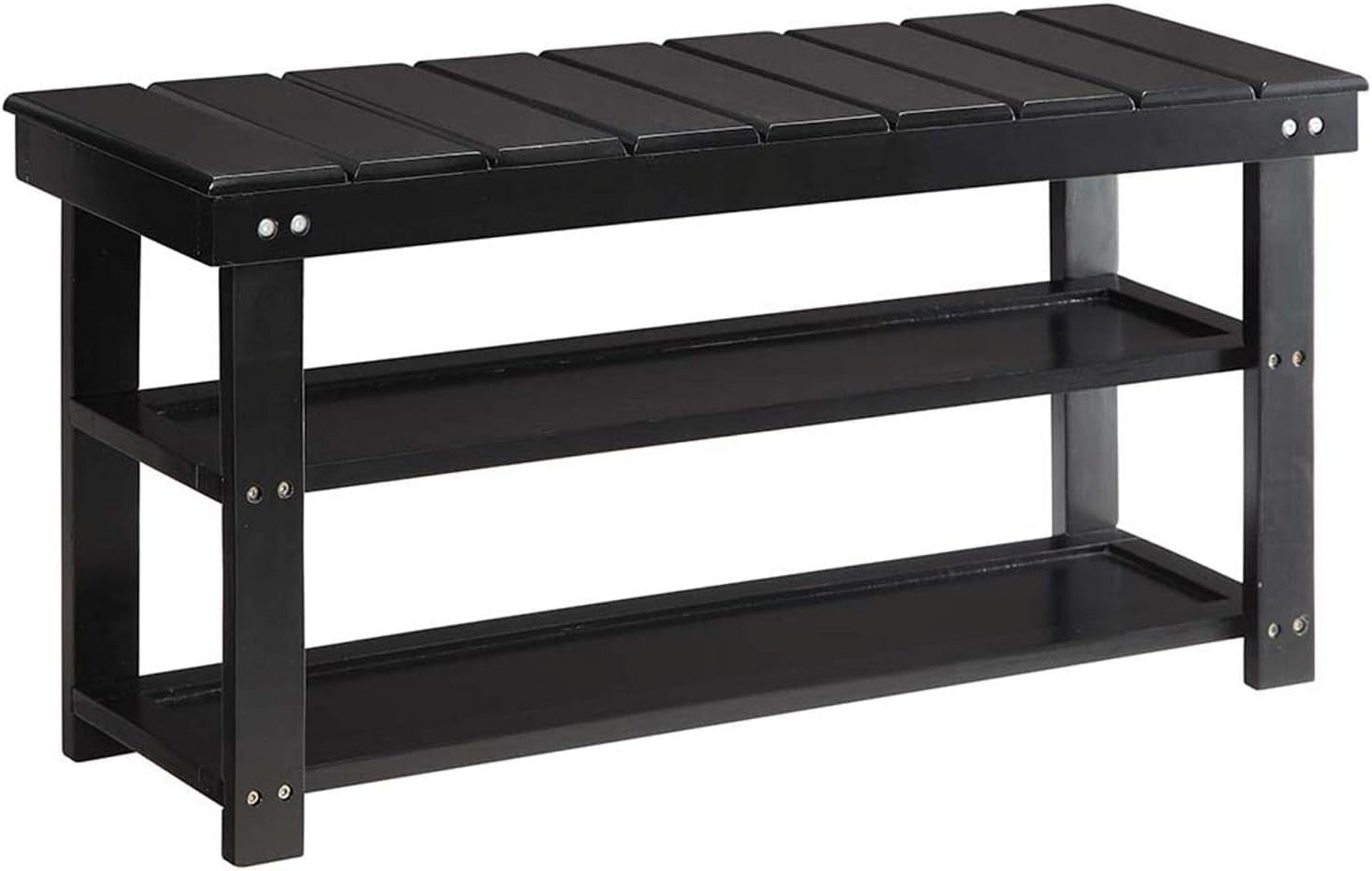 Black Wood Utility Bench with Storage Shelves
