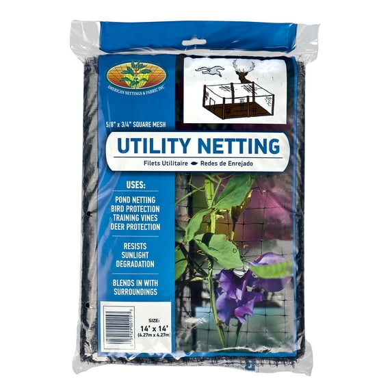 Utility Netting 14ft x 14ft - 3/4" Black Mesh - American Made, Commercial Grade Polypropylene, UV stabilized
