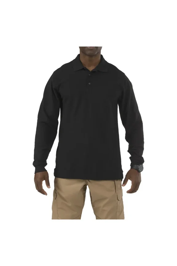 Utility Polo Shirt Long Sleeve, Black