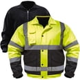 thumbnail image 1 of Utility Pro Men's Class 3 High Visibility 3-in-1 Bomber Jacket with Teflon Fabric Protector, Lime/Black, Medium, Model# UHV563, 1 of 11
