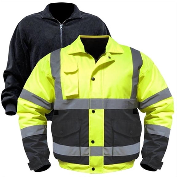 Utility Pro Men's Class 3 High Visibility 3-in-1 Bomber Jacket with Teflon Fabric Protector, Lime/Black, Medium, Model# UHV563