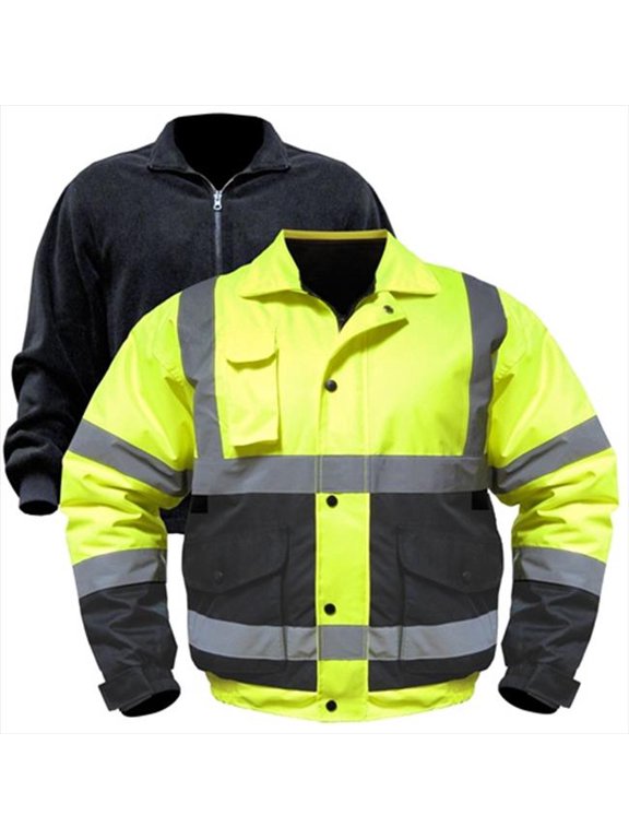 Utility Pro Men's Class 3 High Visibility 3-in-1 Bomber Jacket with Teflon Fabric Protector, Lime/Black, Medium, Model# UHV563