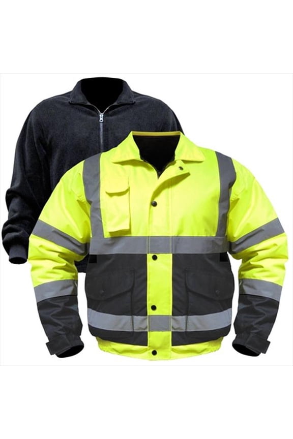 Utility Pro Men's Class 3 High Visibility 3-in-1 Bomber Jacket with Teflon Fabric Protector, Lime/Black, Medium, Model# UHV563