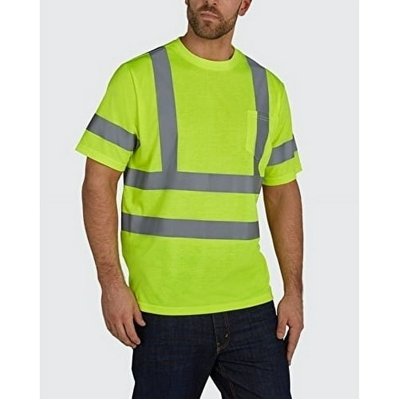 Utility Pro UHV302 Polyester High-Vis Short Sleeve T-Shirt with Chest Pocket with Dupont Teflon Fabric Protector, Lime, Large
