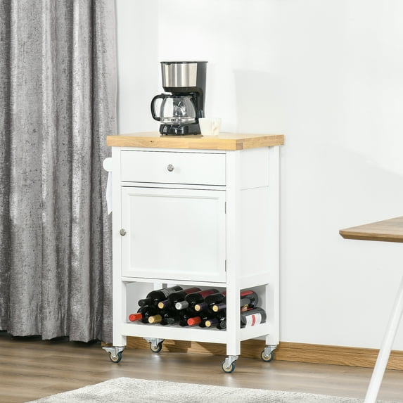 Utility Rolling Kitchen Island Cart w/ Storage Shelf, Wheels, Smooth Top, White