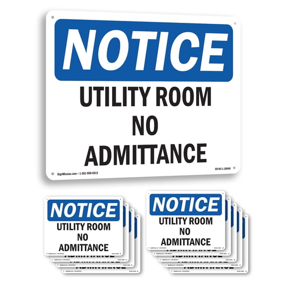 Utility Room No Admittance OSHA Notice Aluminum Sign 10 Inch x 7 Inch - 10 Pack