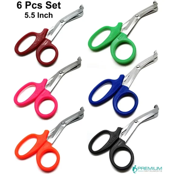 Utility Scissors 5.5" Multi-Purpose Diy Emt Ems Bandage Shears Set Of 6 Pcs