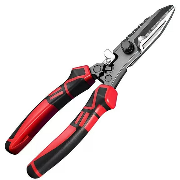 Utility Scissors Heavy Duty 8.5'', Sharp Tin Snips for Sheet Metal, Stainless Steel Industrial Shears for Wires, Rubber Hose, Plastic, Iron Wires (8.5-In Industria Multipurpose Scissors)