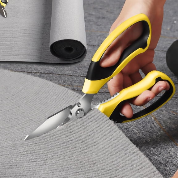 Utility Scissors Heavy Duty: Sharp All Purpose, Serrated Blades Cut Carpet, Cardboard, Wire, Leather, Fabric, Multipurpose Shears for Kitchen, Garden, Office, Craft