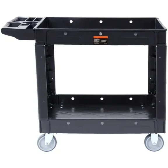 Utility Service Cart, 2 Shelf 550LBS Heavy Duty Plastic Rolling Utility Cart with 360 Swivel Wheels, Medium Lipped Shelf, Ergonomic Storage Handle for Warehouse/Garage/Cleaning/Office