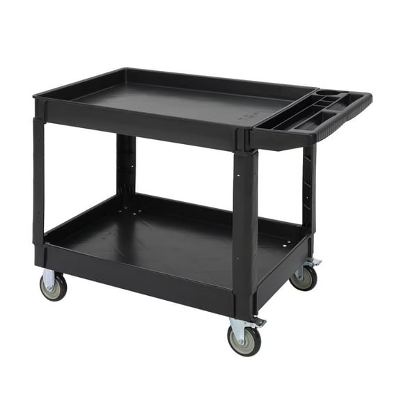 Utility Service Cart, 2 Shelf 550LBS Heavy Duty Plastic Rolling Utility Cart for Warehouse/Garage/Cleaning, 45"X25"