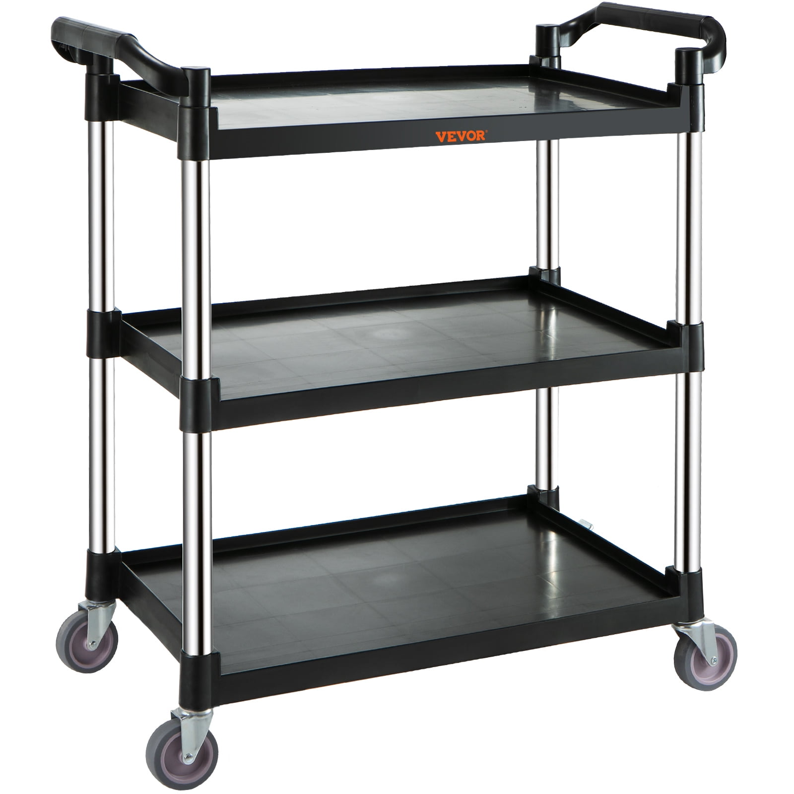 Black 3-Tier Utility Service Cart with Metal Wheels