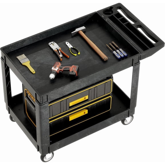 Utility Service Cart on Wheels, 45 X 25 in 550 LBS Heavy Duty Rolling Cart Plastic Work Cart for Warehouse Garage School & Office Cleaning