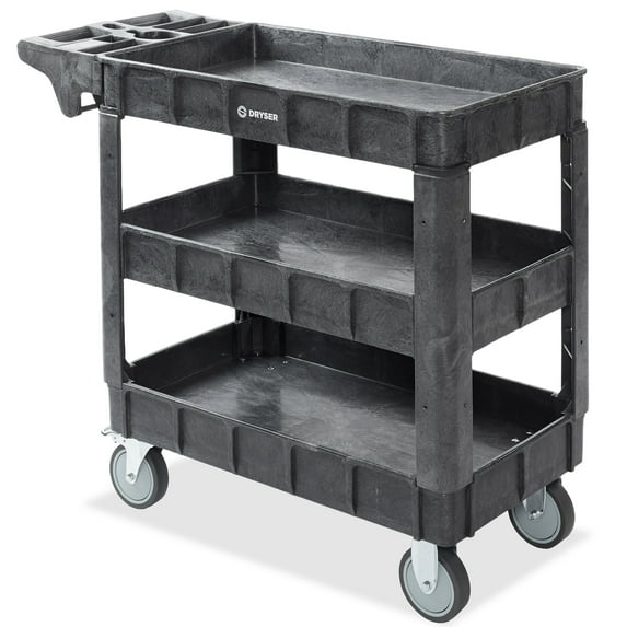 Utility Service Cart with Wheels, 40x17 Heavy Duty 550 lb. Capacity with 3 Shelves and Two 5" Swivel Casters