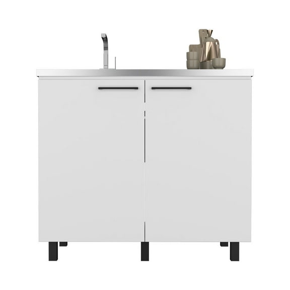 Utility Sink Cabinet with 2 Doors & 2 Shelves, White Kitchen Sink Storage Organizer, Particle Board Laundry Or Bathroom Sink Base, 37.5" W X 35.04" H X 20.67" D, Easy To Assemble