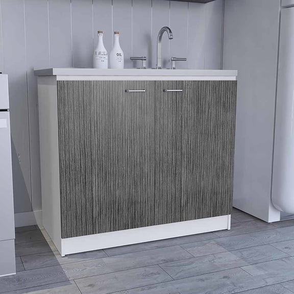 Utility Sink Cabinet for Kitchen | Quick Assembly | Particle Board and Stainless Steel | Overcomes Kitchen Storage Scarcity