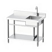 Utility Sink With Countertop, 40" Prep Sink Utility Sink, Free Standing Kitchen Sink With Drainboard and Faucet for Restaurant Cafe Bar Hotel Garage Laundry Room Outdoor Sink