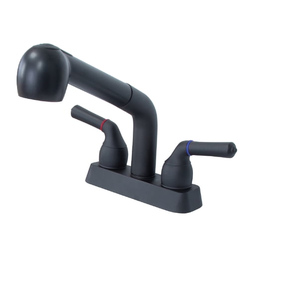Utility Sink Dual-Handle Universal ABS Plastic Pull-Out Faucet in Black