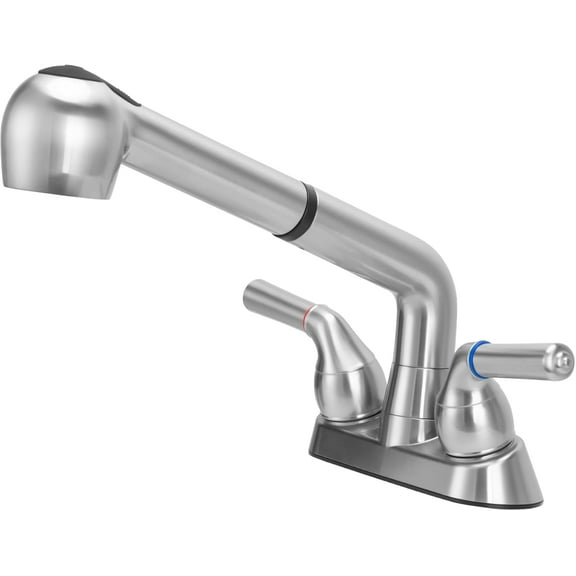 Utility Sink Faucet,Universal Laundry Tub ABS Plastic Faucet with Sprayer,Dual Handle Pull Out Faucet, Chrome Finish Laundry & Utility Room Sink Faucets,4 Inch Center Set