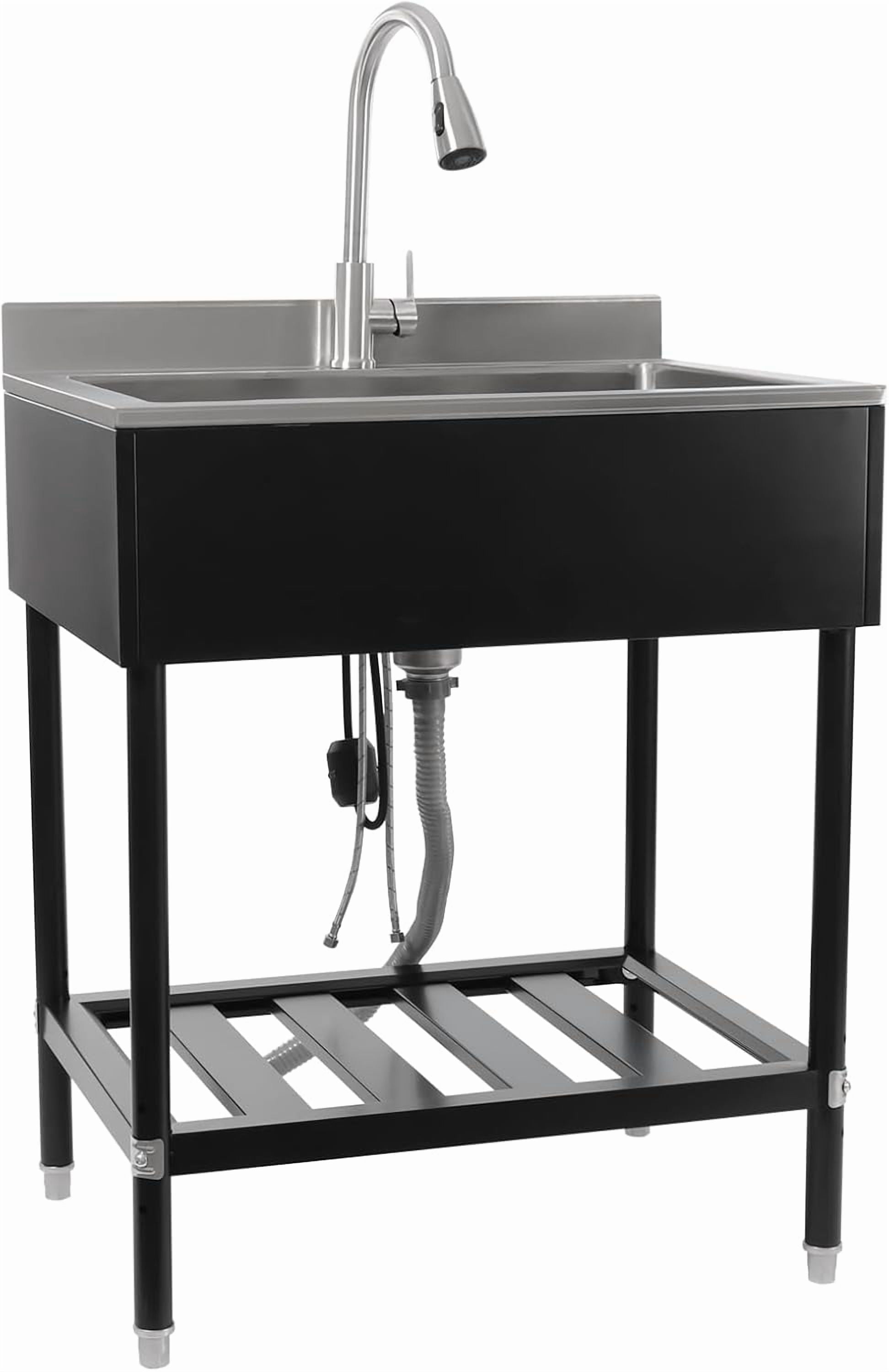 Utility Sink Free Standing Kitchen Sink w/Cold & Hot Faucet, 304-Stainless Steel Single Bowl Sink Laundry Outdoor Sink for Restaurant, Laundry Room, Bathroom Farmhouse (Black)