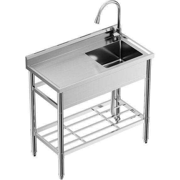 Utility Sink Free Standing Single Bowl Kitchen Sink,Stainless Steel Utility Sink with Cold and Hot Water Pipe,Commercial Kitchen Utility Sinks for a Laundry Room,Bathroom,Kitchen, Indoor & Outdoor
