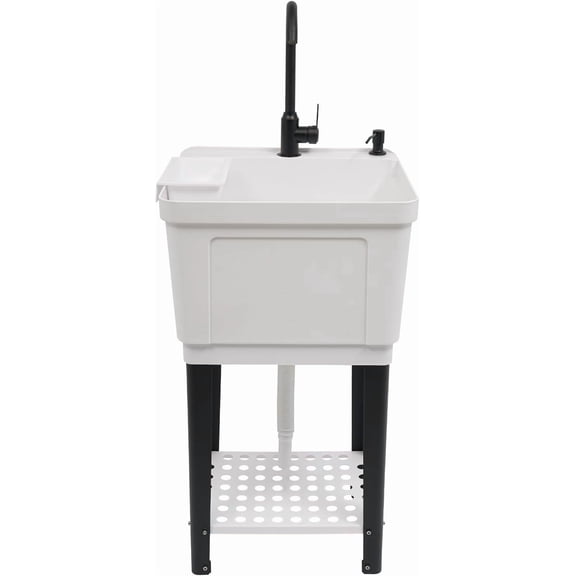Utility Sink Freestanding Laundry Tub Single Bowl Utility Sink with Faucet Soap Dispenser for Laundry Room Bathroom Garage Kitchen 19.69X18.9X33.07in