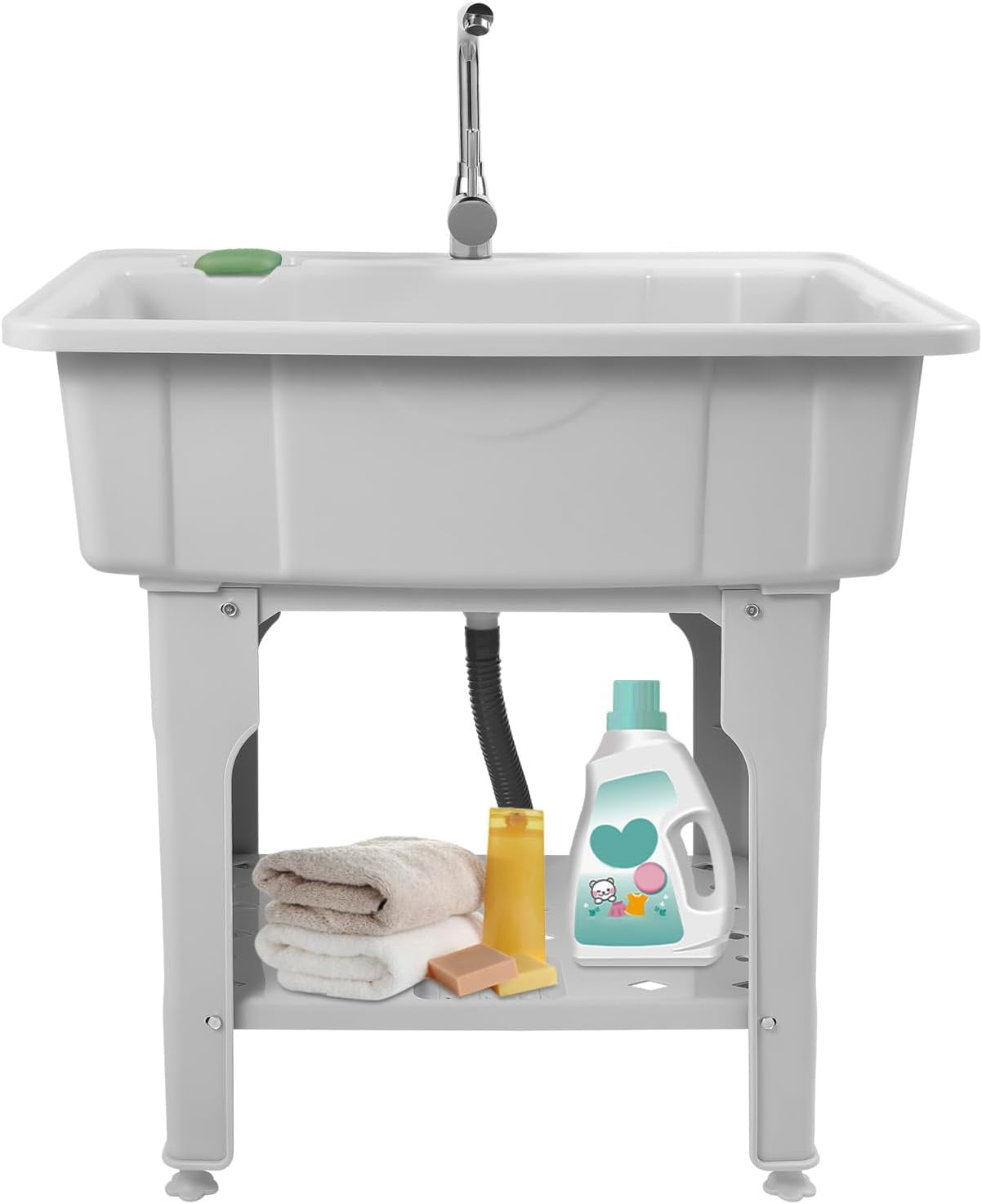 Utility Sink Laundry Tub, Adjustable Height Plastic Laundry Sink with ...