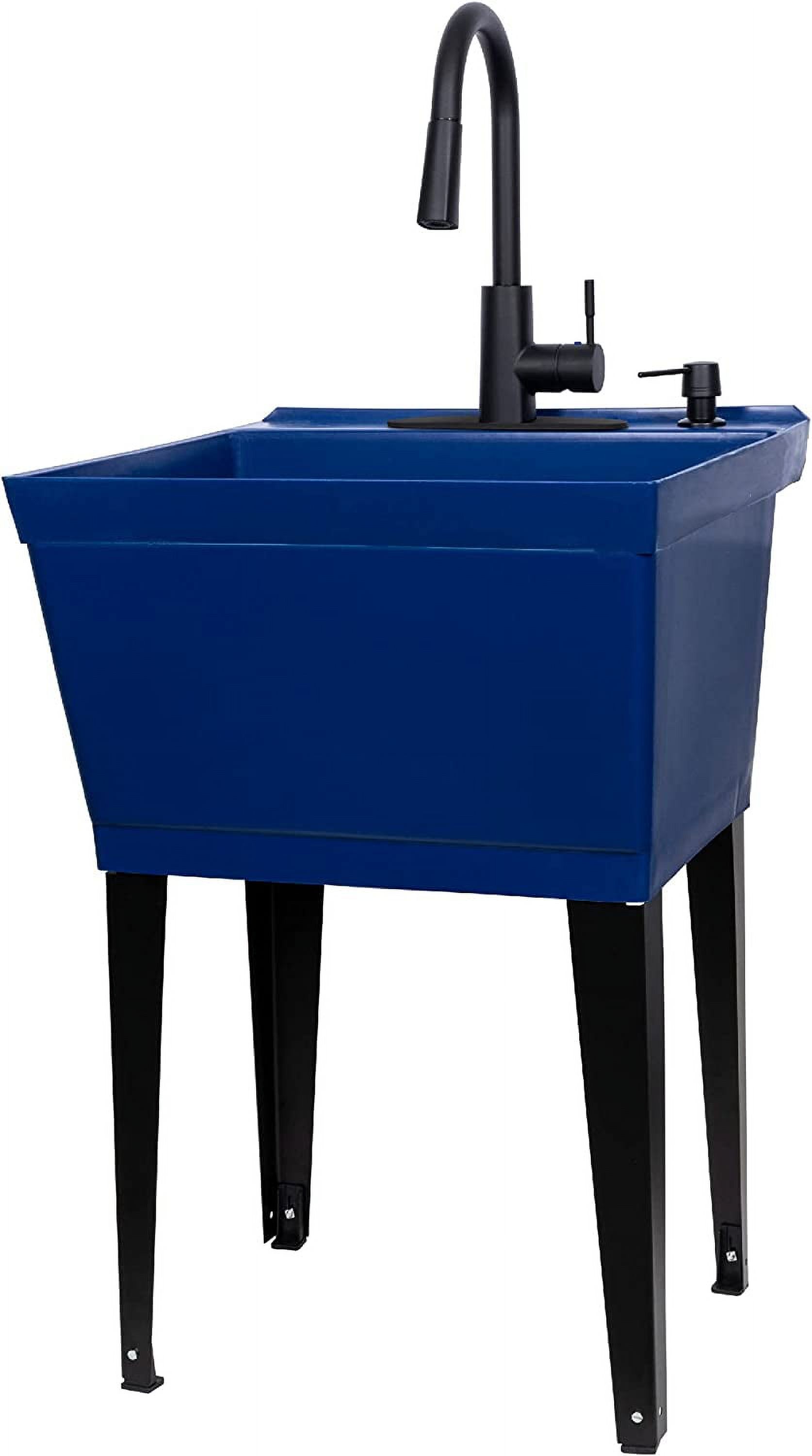 Utility Sink Laundry Tub With High Arc Black Kitchen Faucet Pull Down