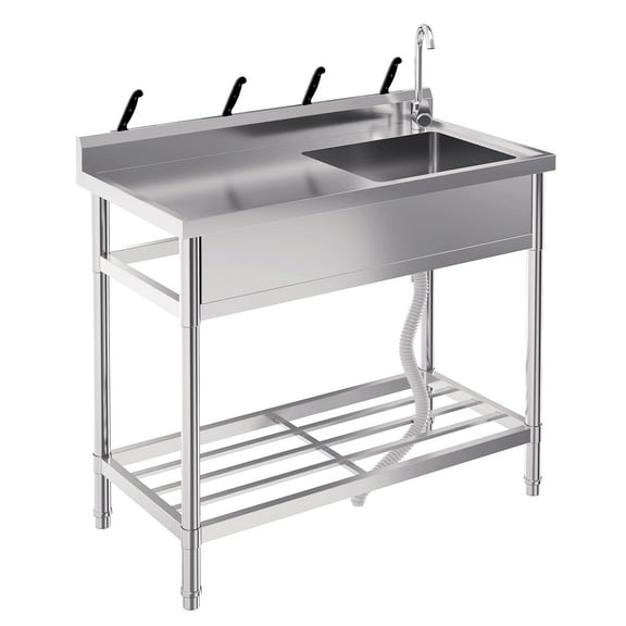 Utility Sink,Outdoor Utility Sink,Utility Sink Free Standing Single Bowl Kitchen Sink with Cold and Hot Water Pipe Stainless Steel Sink for Laundry Room Bathroom Farmhouse