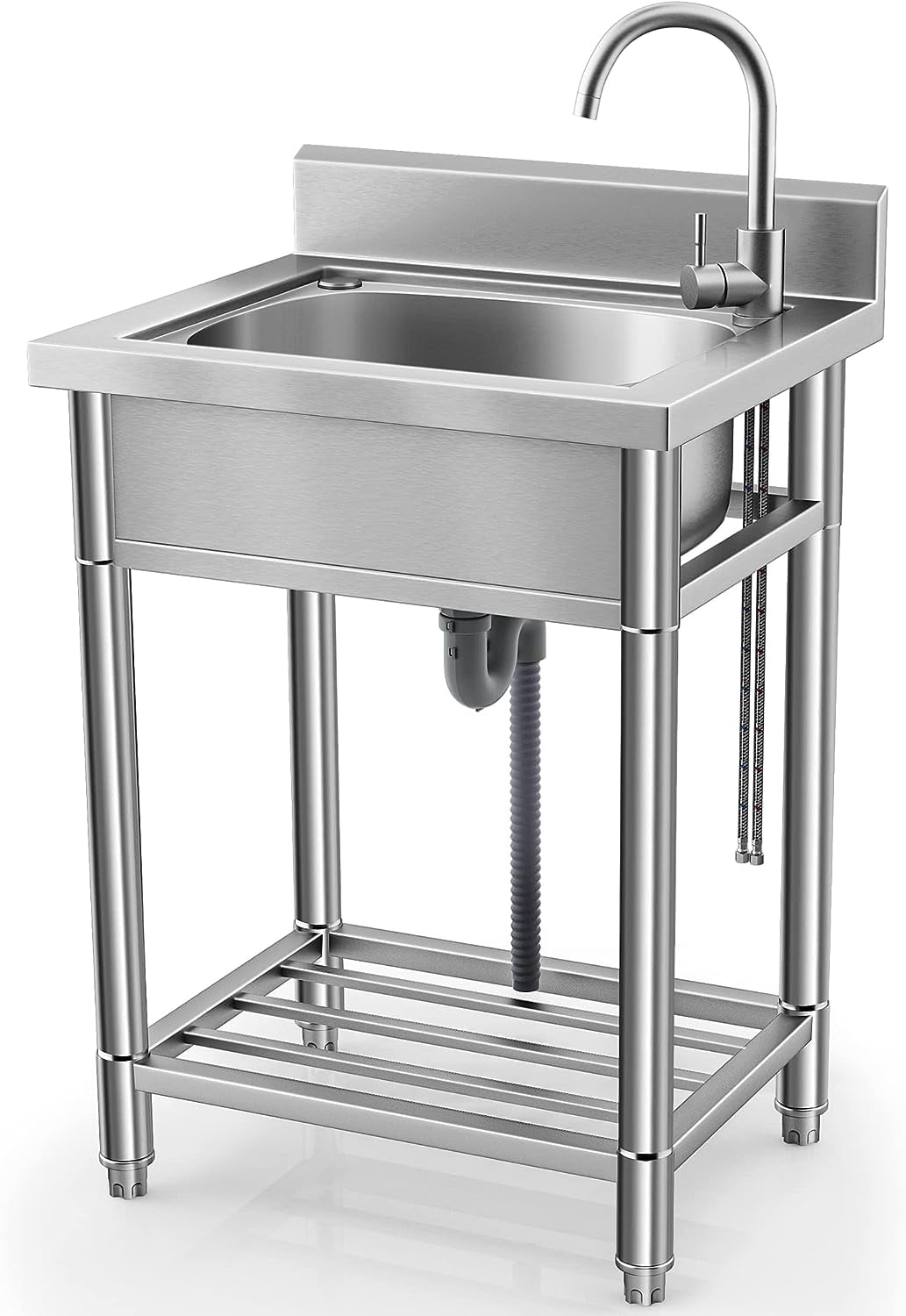 Utility Sink Stainless Steel Free Standing Single Bowl with Cold and