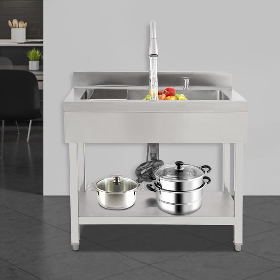 Utility Sink, Stainless Steel Kitchen Sink with Faucet, Freestanding Laundry Tub with Pull-Out Sprayer, 2 Water Modes, Durable & Large Capacity