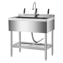 Utility Sink Stainless Steel Utility Sink with Faucet with Cold and Hot Water Pipe Stainless Steel Sink for Laundry Room Bathroom Farmhouse,S-Hooks & Backsplash,for Indoor Outdoor Use