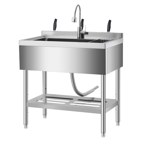 Utility Sink Stainless Steel Utility Sink with Faucet with Cold and Hot Water Pipe Stainless Steel Sink for Laundry Room Bathroom Farmhouse,S-Hooks & Backsplash,for Indoor Outdoor Use