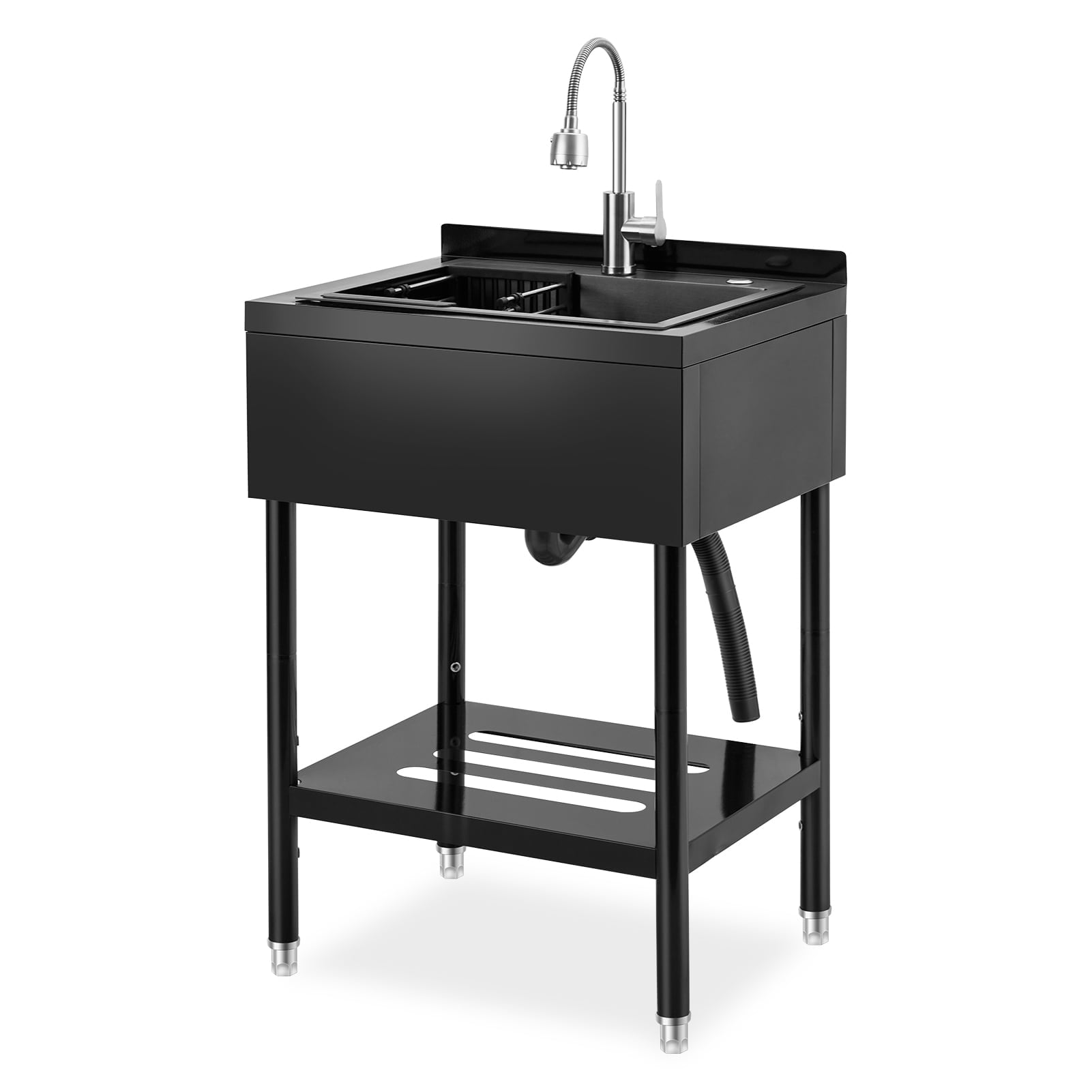 Utility Sink Stainless Steel Utility Sink with Faucet with Cold and Hot Water Pipe Stainless Steel Sink for Laundry Room Bathroom Farmhouse,S-Hooks & Backsplash,for Indoor Outdoor Use