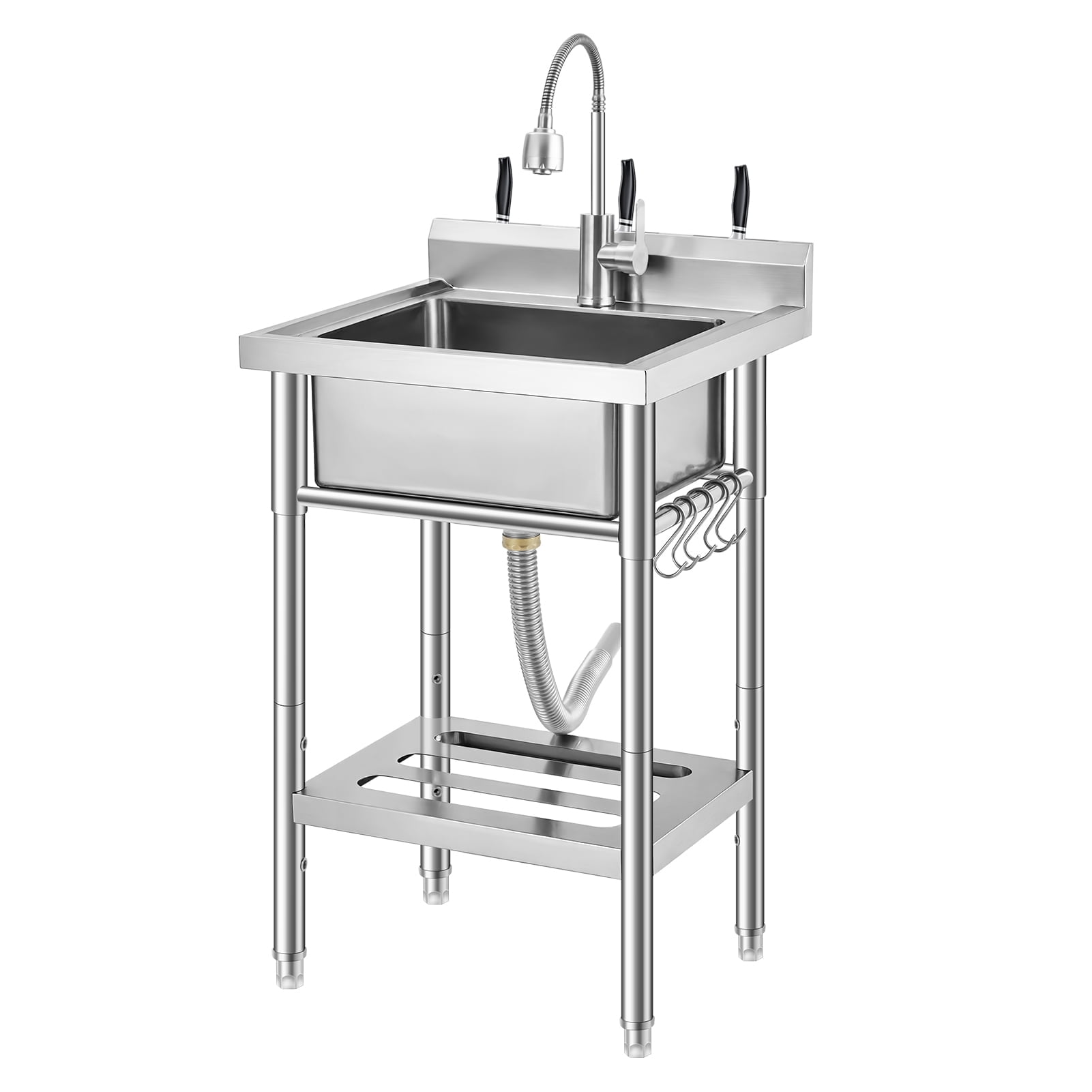 Utility Sink Stainless Steel Utility Sink with Faucet with Cold and Hot Water Pipe Stainless Steel Sink for Laundry Room Bathroom Farmhouse,S-Hooks & Backsplash,for Indoor Outdoor Use